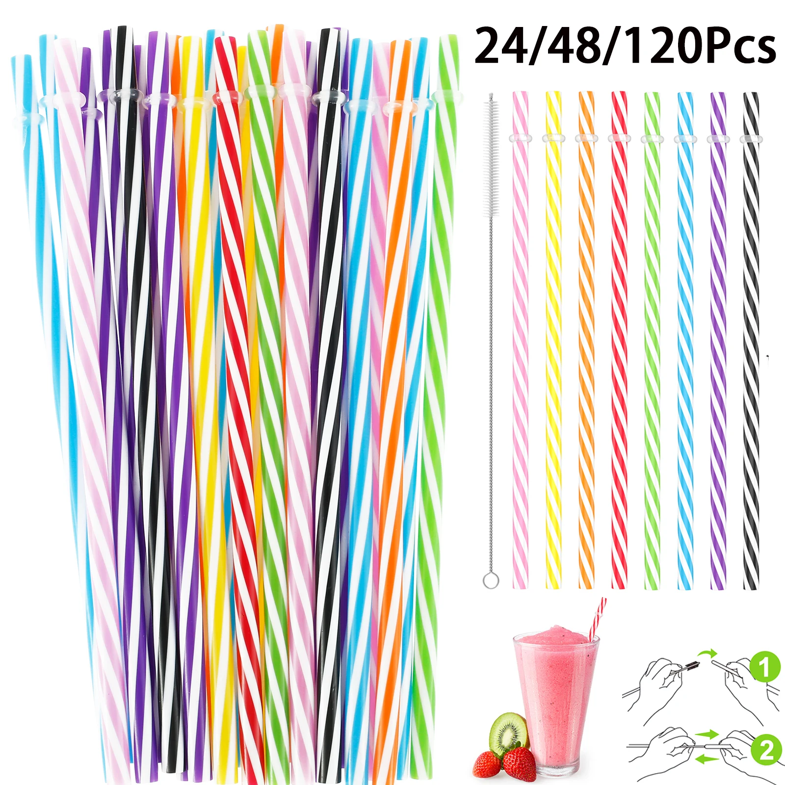 24/48/120Pcs Colorful Drinking Straws Bar Party Wedding Kitchen Beverage Straw Plastic Striped Straws Cocktails Bar Accessories