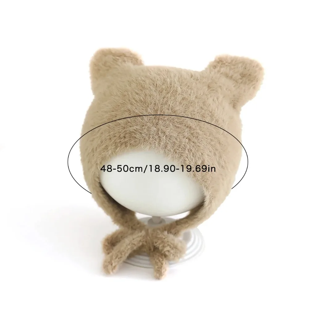 Soft Warm Ear Protection Hat Cute Cartoon Solid Color Toddler Tie Beanies Thickened Beanies 10-36Month Children