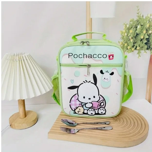 Sanrio Licensed Large Capacity Dual-Purpose Lunch Bag - Pu Leather With Double Zipper, Perfect For Teens & Adults