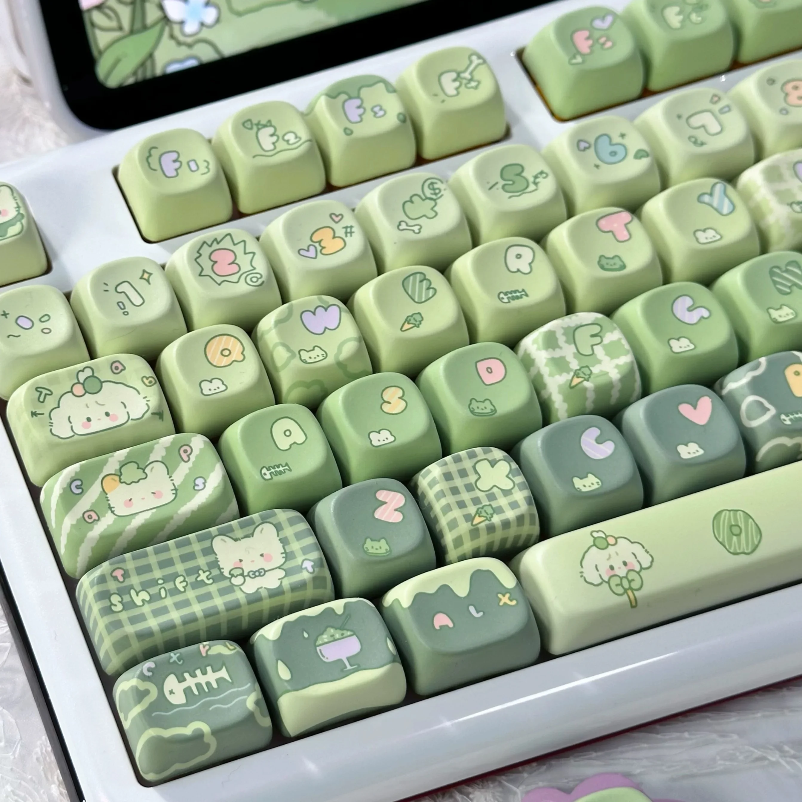 Teclado Mecânico Keycap Bonitos Caps Pbt Keycaps Green Dye-sub Interruptor mx Perfil Moa Presente Personalizado 131 Chaves - Imagem 3
