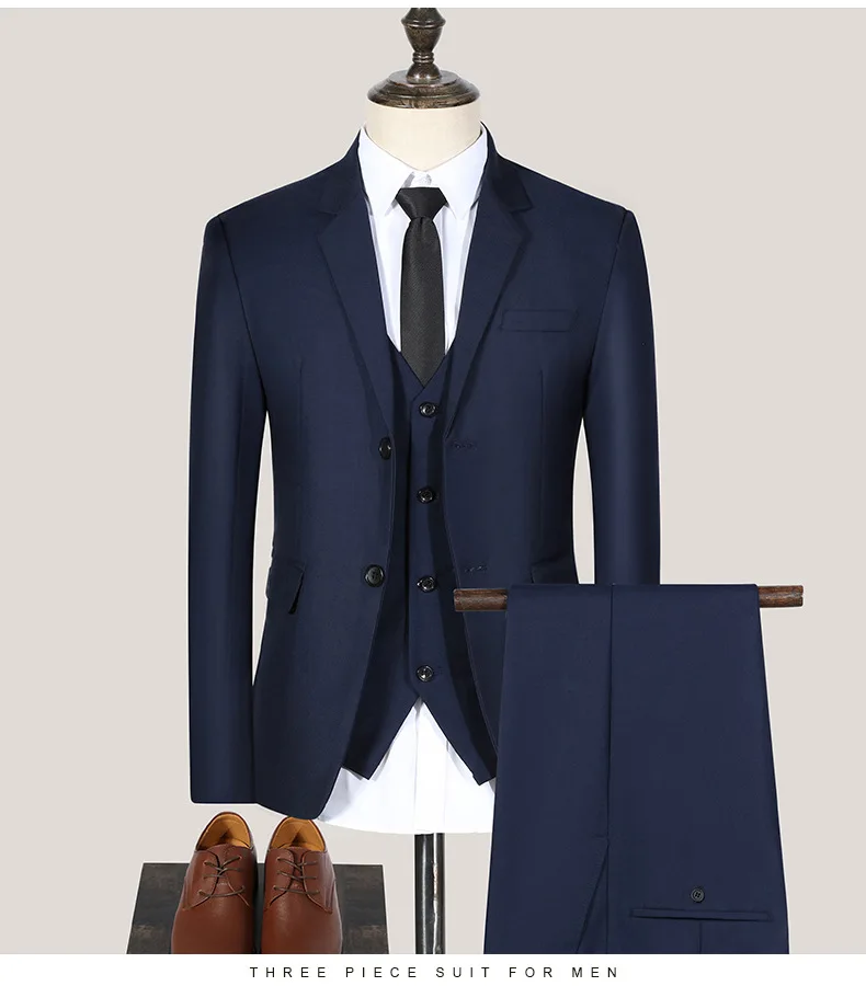 Black Business Party Men Suits Three Piece Two Button Trim Fit Custom Made Wedding Groom Tuxedos Jacket +Pants+ Vest