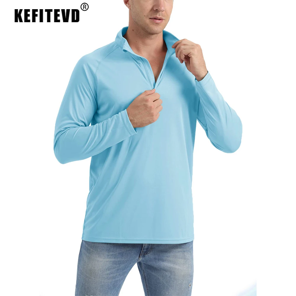 KEFITEVD UPF 50+ 퀵 드라이 티셔츠 남성 긴소매 UV 차단 셔츠 1..