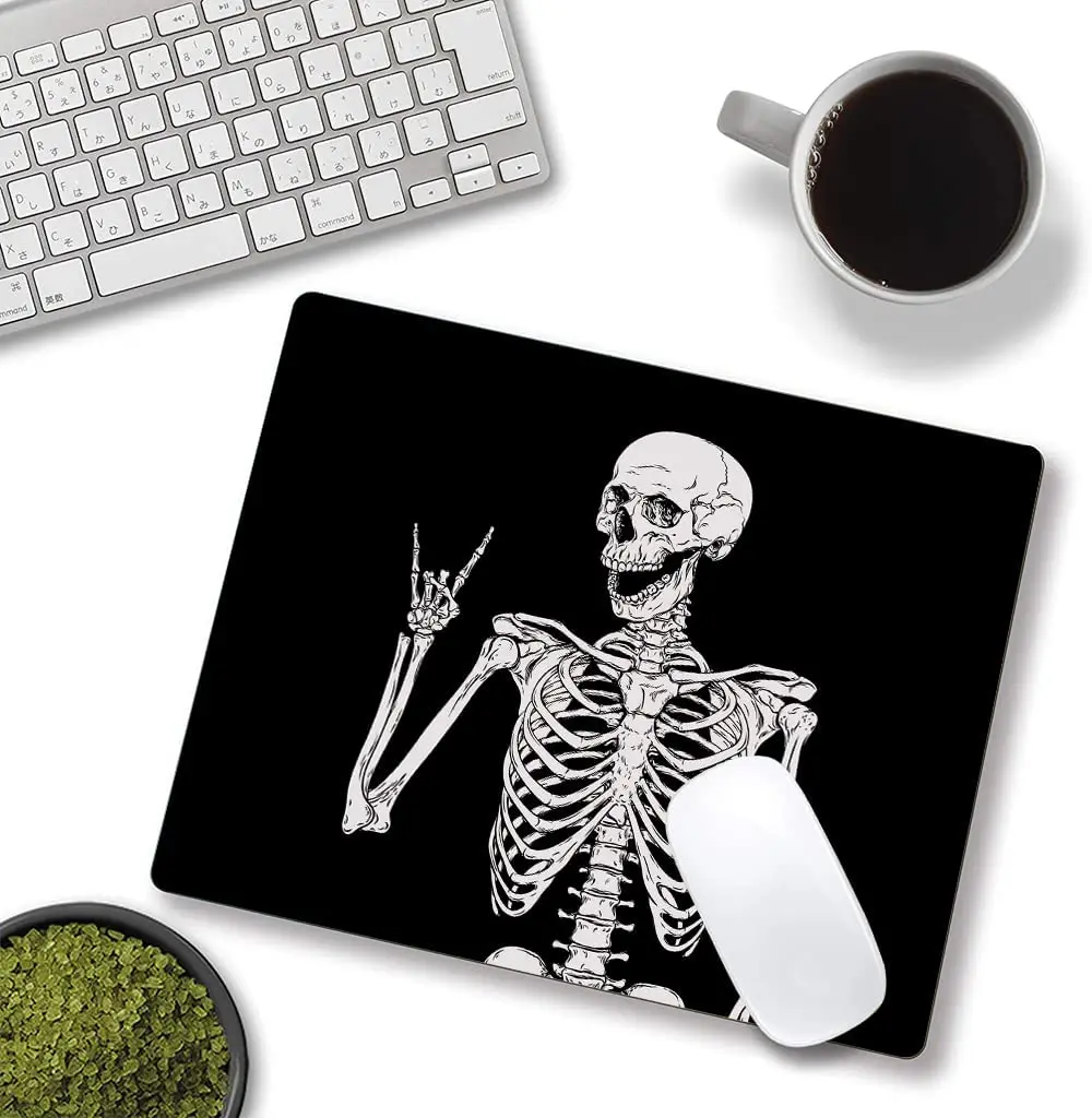Cool Mouse Pad with Black Human Skeleton Design Premium-Textured Mouse Mat Waterproof Non-Slip Rubber Base for Office Laptop