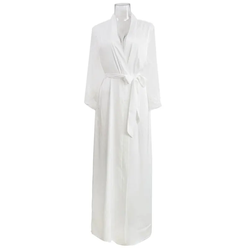 Sexy Silk Long Spwear Women's Spring Summer Autumn Wedding Dr Maids Morning Robe New Bride Lace Trim Che Nightgown