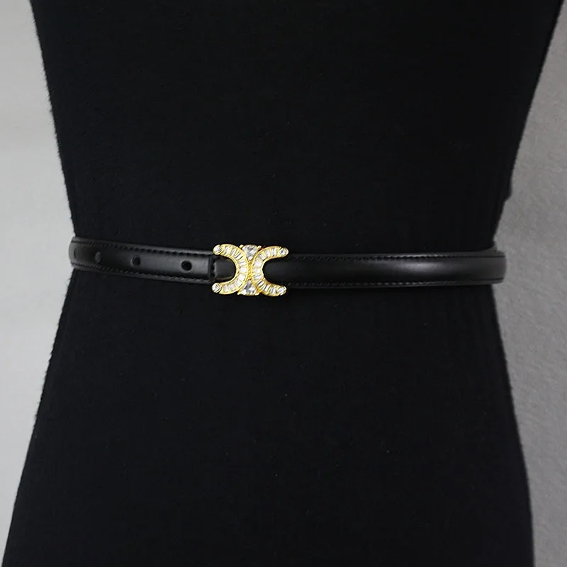 Double C Diamond Women's Belt Versatile Dress Pants Belt Thin Women New Fashion Decoration