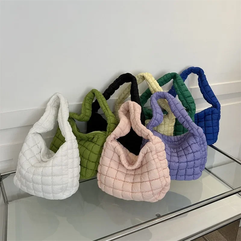 

Lightweight Nylon Padded Shoulder Purse Simple Trend Quilted Feather Down Women Hobo Bag Fashion Sling Crossbody Pouch Lady Tote