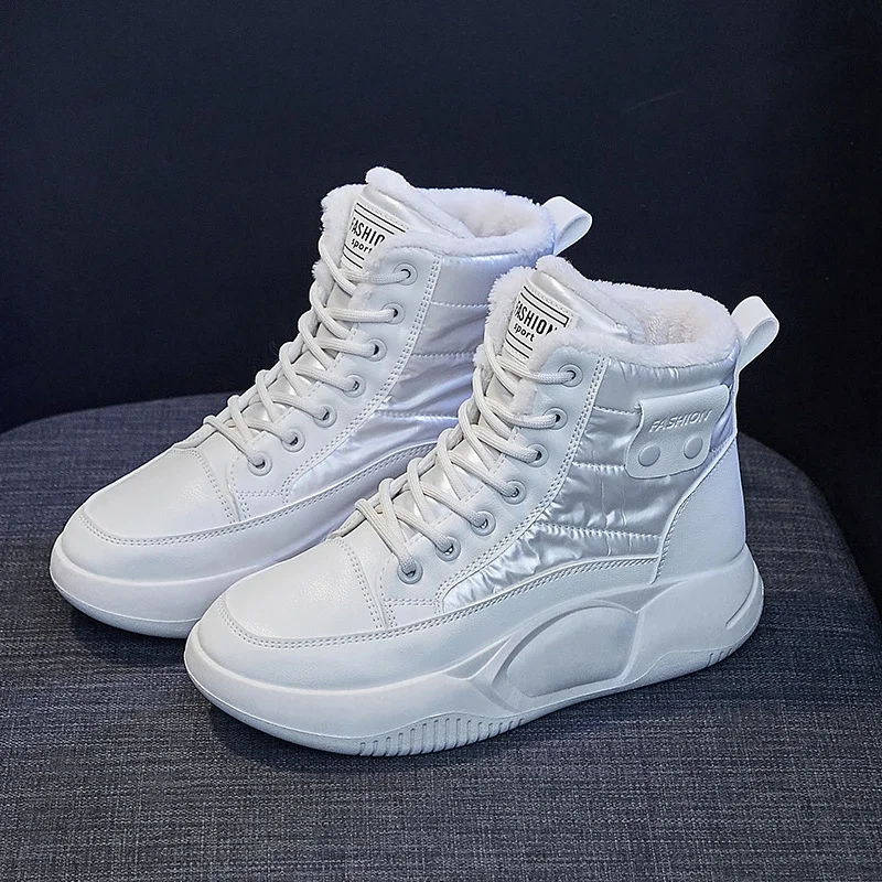 

2023 New Korean Fashion: Fur White Platform Winter Ankle Boots for Women with Thick Soles, Sneakers Style