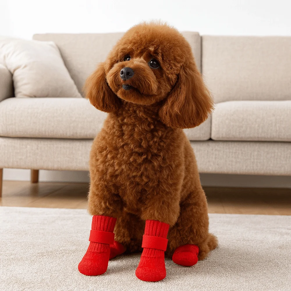 4 Stück/Set verstellbare, rutschfeste Hundeschuhe, atmungsaktiv, verschleißfest, wasserdicht, Hundestiefel, bequemer Haustierpfotenschutz – Detail 3