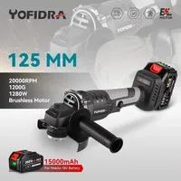 YOFIDRA 125mm Brushless Angle Grinder 3 Gears Variable Efficient Cordless Rechargeable Grinding Power Tool For Makita 18VBattery 1