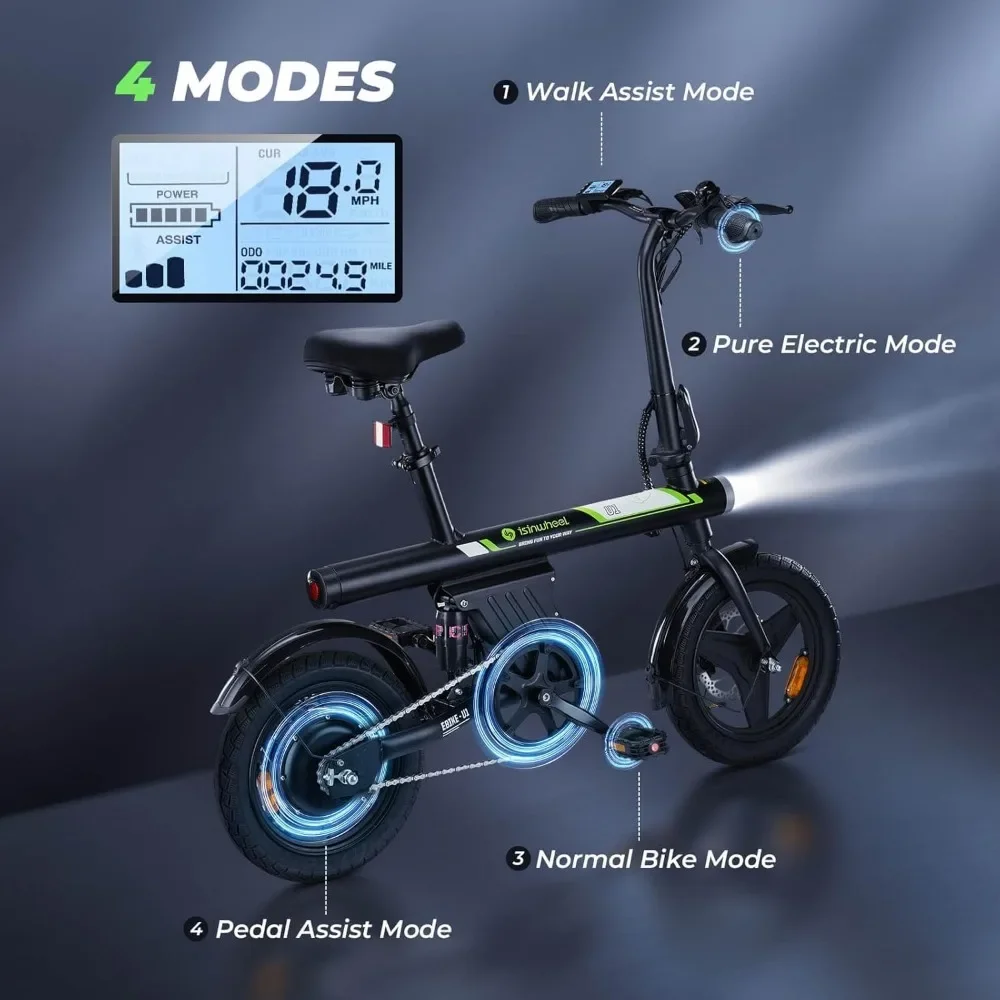 U1 Electric Bike for Adults 500W Motor, 20 mph Folding Ebike, 14" Adults Electric Bicycles with Smart Uphill, 25 Miles PAS Range