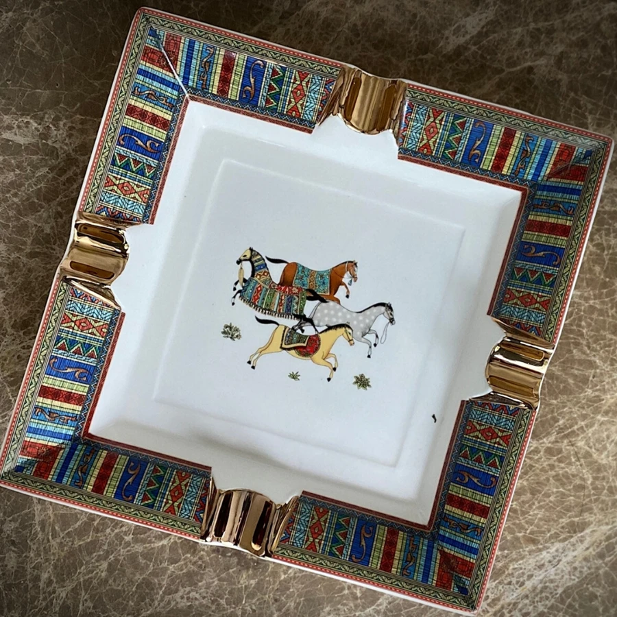 Ceramic Ashtray Cigarettes Ashtray Handmade Horse Patten Art Grid Ceramic Cigar Ashtray Nice Luxury Smoke Ash Tray Holder Cigars Home Table Desk Accessories Decor