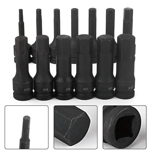 Metric 1/2" Drive Impacts Socket Set Hex Bits Long Air Driver H4/H5/H6/H7/H8/H9/H10/H11/H12/H13/H14/H15/H16/H17/H18/H19 3