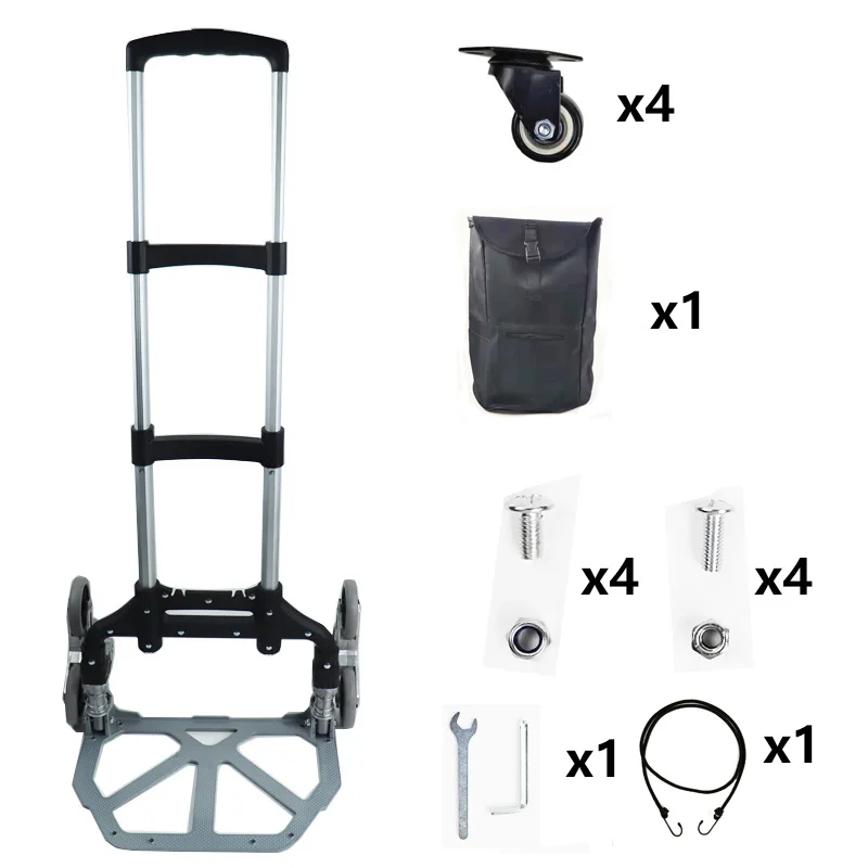 150KG All Folding Cart Multi-purpose Trolley with Wheels Aluminum Alloy Trolley Travel Carry Luggage Shopping Cart Portable Home