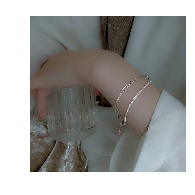 S925 Sterling silver shimmering word hemp string bracelet new ins simple fashion high sense cold wind jewelry to send girlfriend