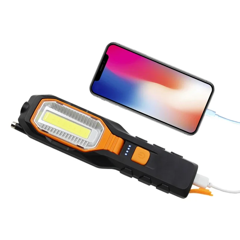 USB Rechargeable LED Flashlight Work Light Lamp LEDs Torch Support Stand Swivel Hook for Camping Workshop Car Repair portable flashlight