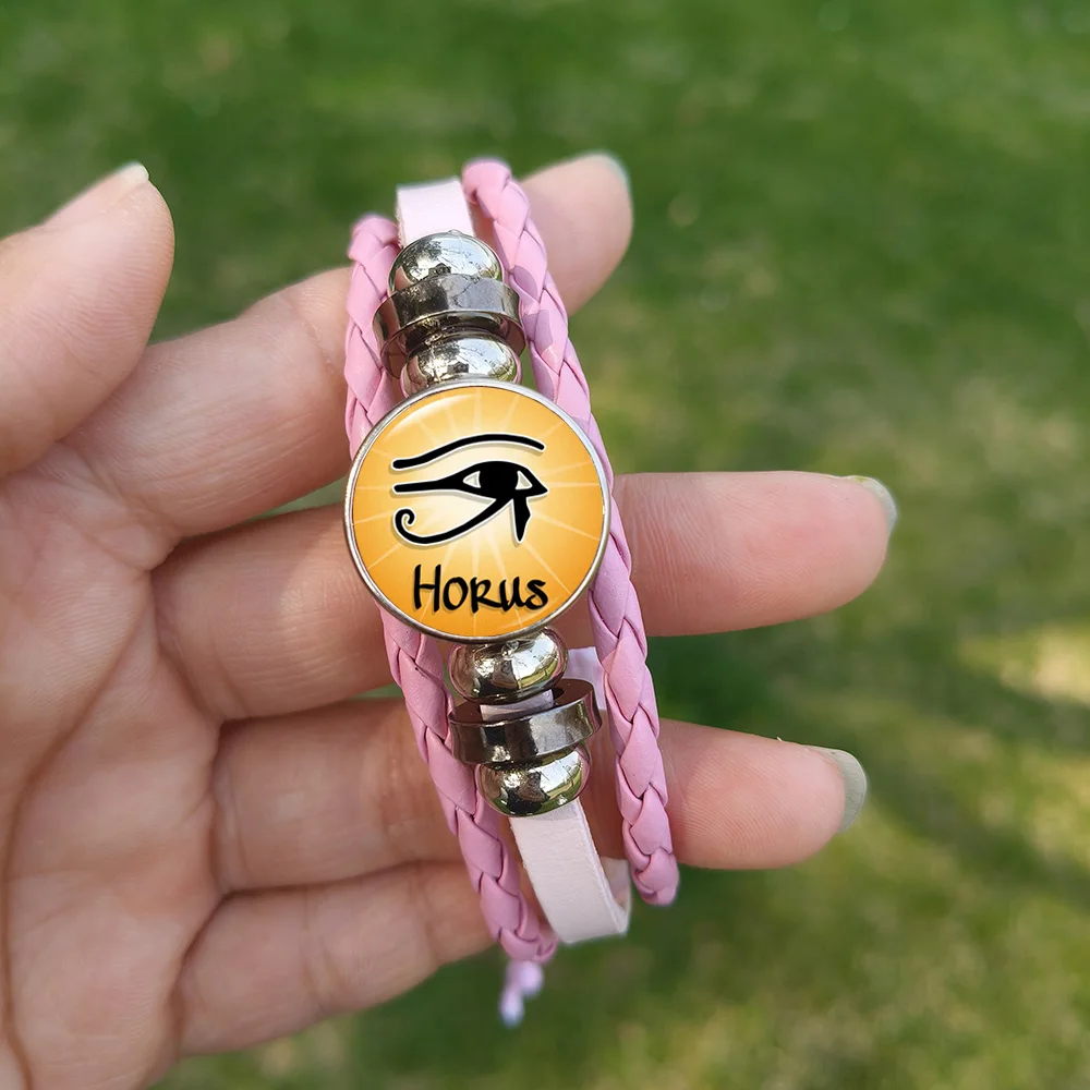 Eye of Horus Jewelry Bracelet Ancient Egypt Egyptian Pharaoh Eyes Amulet Glass Button Leather Bracelets for Men Women Gift - Image 3