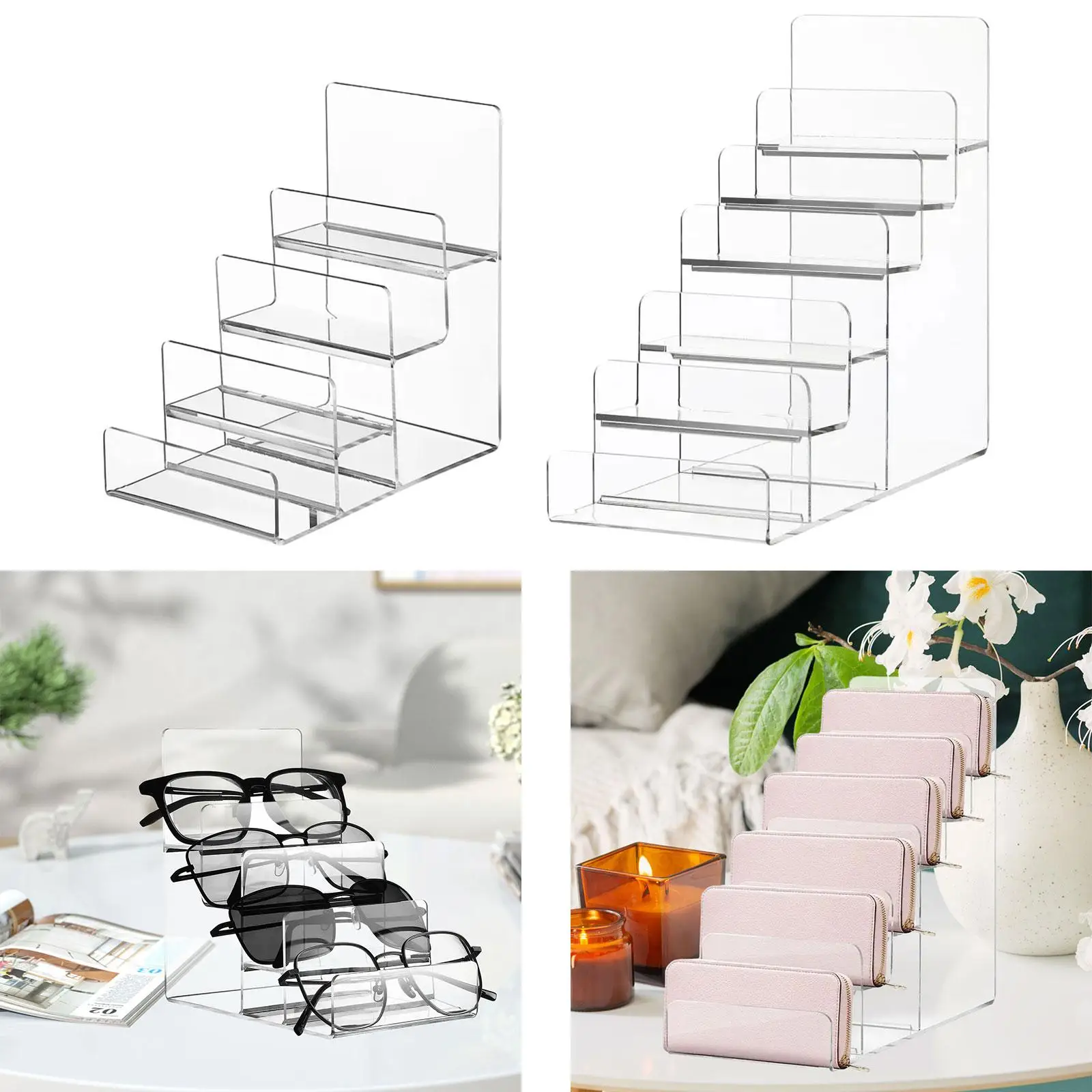 Acrylic Display Riser Decoration Transparent Step Display Collectibles Display Shelf for Glasses Purse Wallet Jewelry Cosmetic