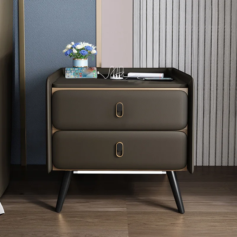 

Multi-Function Led Light Bedroom Cabinet Luxury Style Smart Nightstand Charging Bedside Table Dressers Muebles Furniture FY20YH
