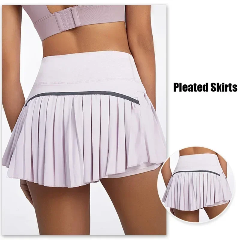 Sports Skirt Sports Shorts Cloud Hide Safe Tennis Skirts XS-XXL Gym Golf Running Pleated Pantskirt SEXY Women Sports Fitness Shorts Pocket High Waist Skort