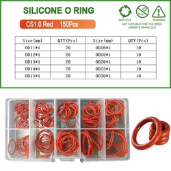 Premium Silicone Rubber O-Ring Seal Kit - High Temperature & Oil Resistant Gaskets for Plumbing and Pressure Washer Applications (Red 150Pcs CS1.0mm)
