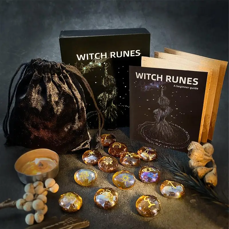 Witch Runes Set 13 Pcs Rune Stones With Instruction Pouch ...