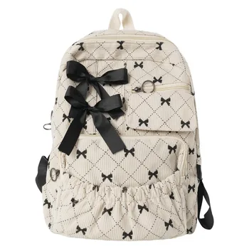 Fashion Corduroy Bow Schoolbag Large Capacity Bow Print Backpack Bag Ins Style Students Backpack Women 1
