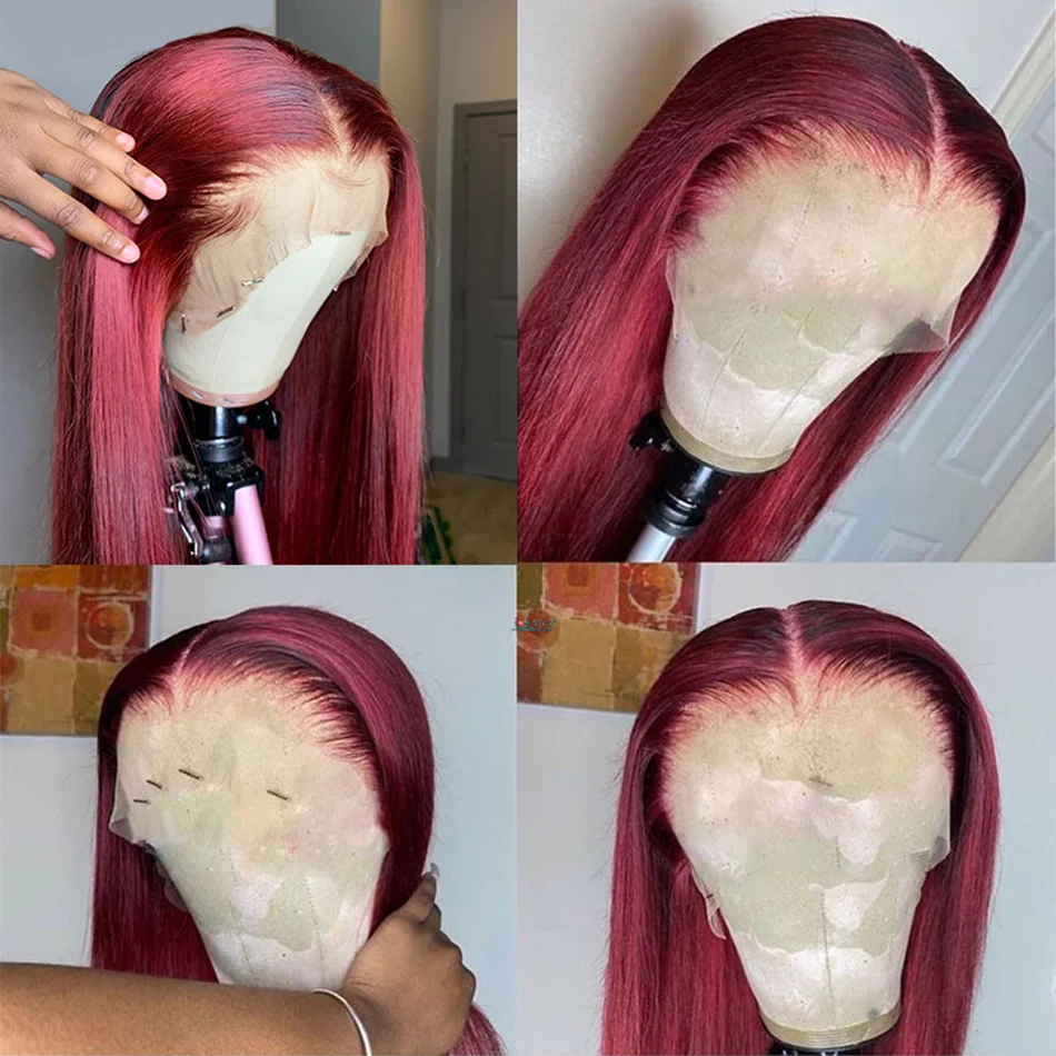99J Burgundy 13x6 Colored HD Lace Front Wig Human Hair Wigs PrePlucked Premium Red Peruvian Straight Lace Frontal Human Hair Wig 5