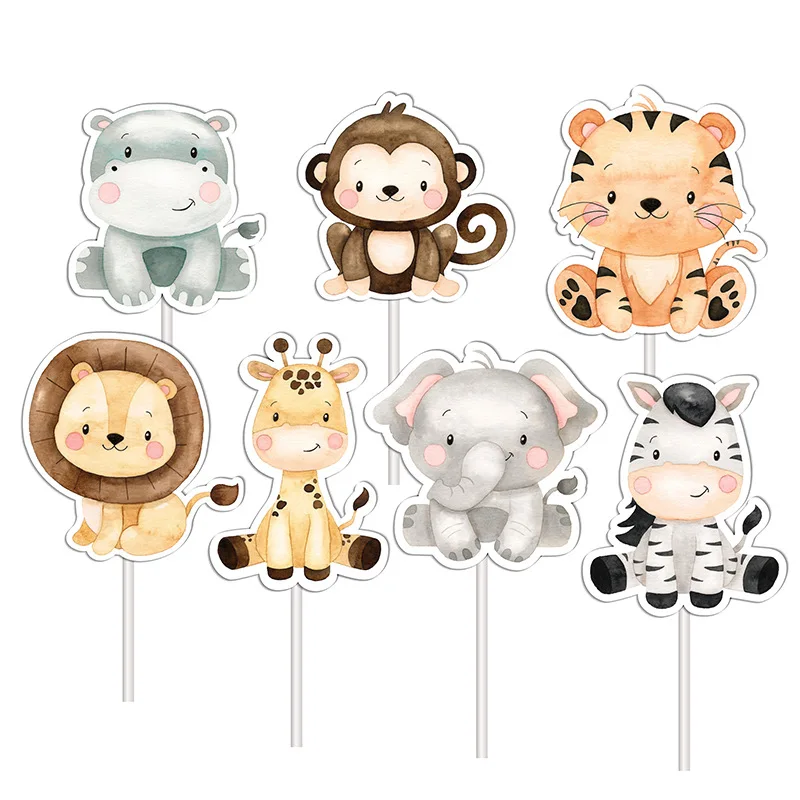1set Dschungel Safari Geburtstag Kuchen Topper Zoo Affe Löwe Dschungel Party Aufkleber Tier Geburtstag Thema Cupcake Wrapper Kuchen Flagge – Detail 7