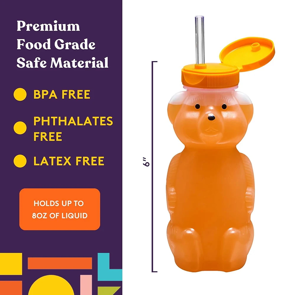 Plastic Cup Honey Bear Straw Cup For Babies Squeezable Therapy Assistive Drink Container Spill Proof Leak Resistant Lid