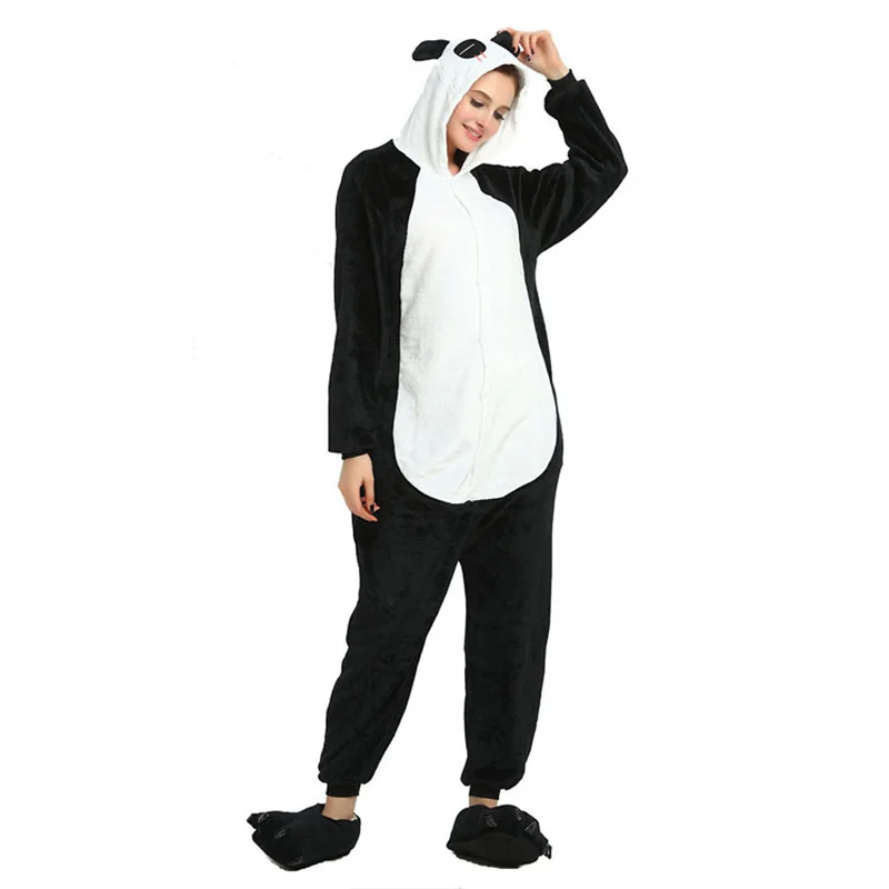 Flannel Jumpsuit Winter Thermal One-piece Sleepwear Couples Cosplay Costumes Pajamas Long-sleeved Hooded Onesie with Zipper