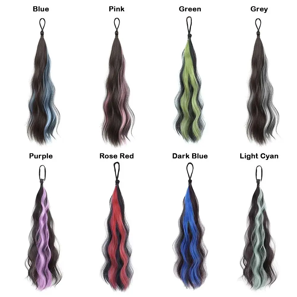 Gradient Synthetic Wavy Ponytail 50cm Length Elastic Hair Tie Braiding Hair Ponytail Colorful Increase Hair Volume