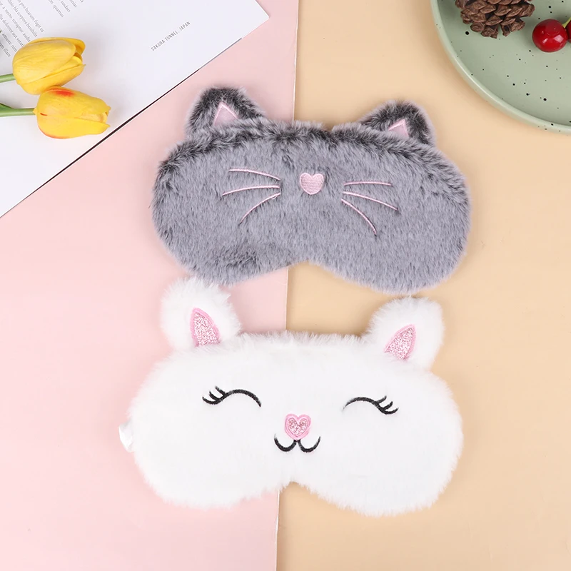 Eye Mask Eye Patch 1PC Plush Cute Grey Cat Eye Mask Eye Shade Cover Blindfold Eyeshade Eyepatch Suitable Mask Sleeping for Travel Home Gift