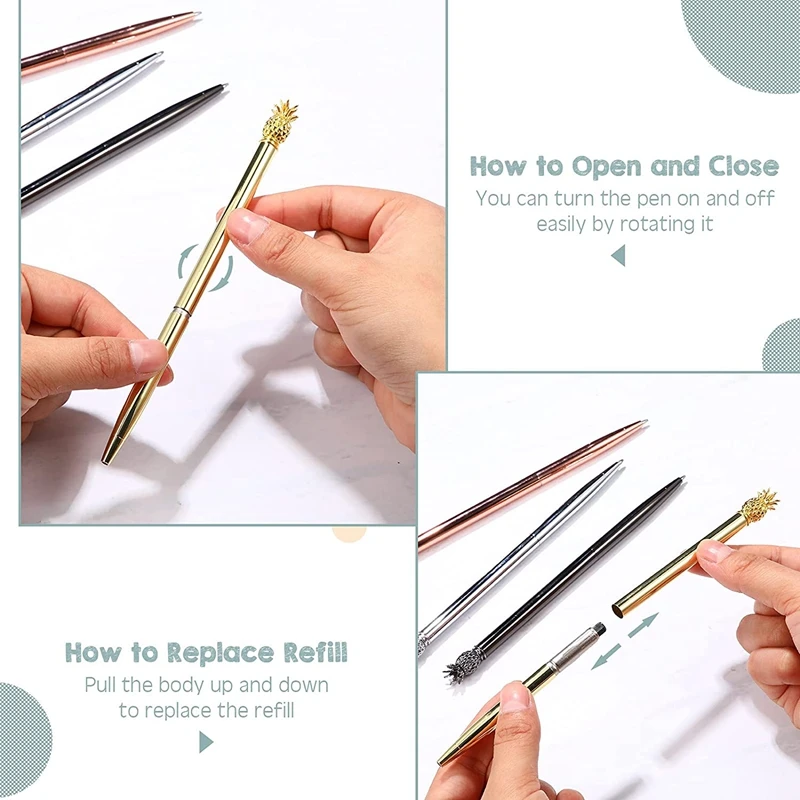 블랙 잉크 귀여운 볼펜, 블링 금속 선물 펜, 사무실 파티 장식, 여자 학교 용품, 8 개