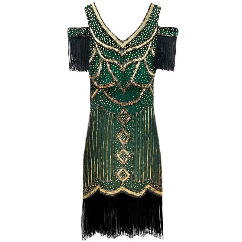Gatsby Dress 1920 Themed Women Evening Party Retro Party Sequined V Neck Hollow Shoulder Dress Rheinstone - AliExpress 200000345 Gatsby Dress 1920 Themed Women Evening Party Retro Party Sequined V Neck Hollow Shoulder Dress Rheinstone - AliExpress 200000345