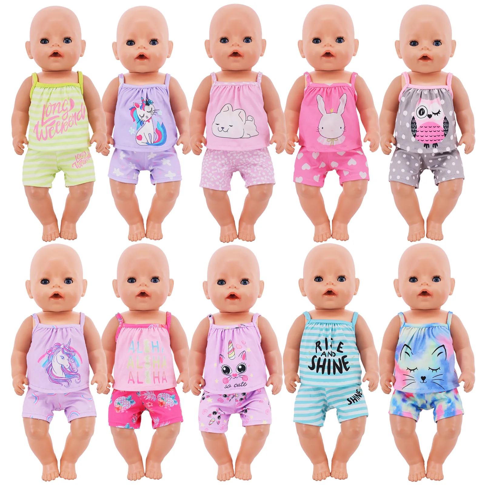 Doll Clothes For 18inch American Doll&43Cm Reborn Doll Cute Cute Cartoon Home Suit Doll Accessories Our Generation Girl's Toys 4