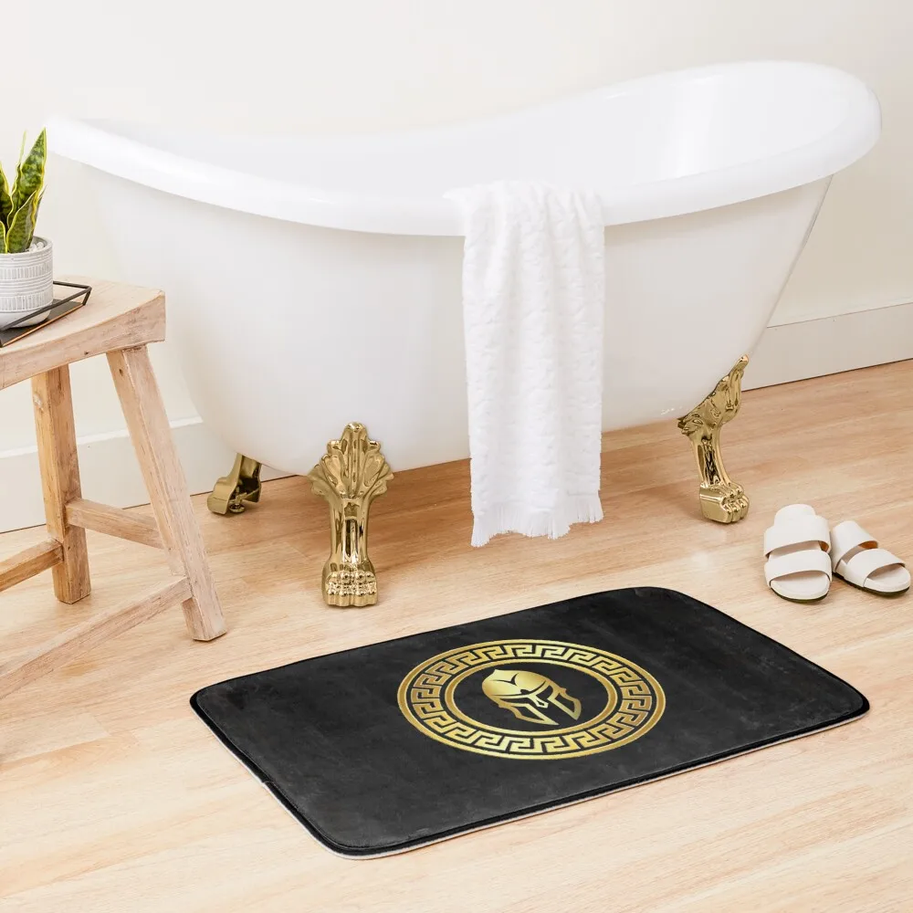 

Black And Gold Meander Spartan Greek Helmet Design Luxury Bath Mat Bath Accessories Bathroom Rug Bathroom Kit Mat