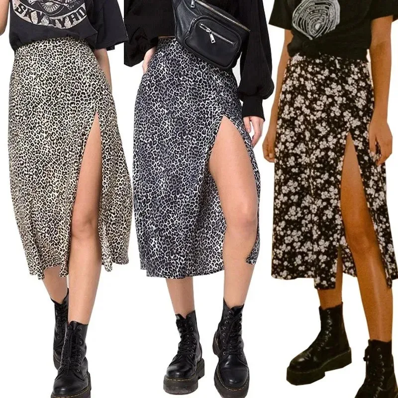 Spring Maxi Leopard High Waist Flare Skirt