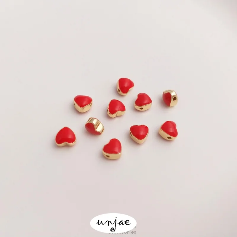 

Color Retention 14K Gold Drop Oil Red Small Peach Heart Bead Big Red Love Hand Beaded Diy Bracelet Jewelry Accessories