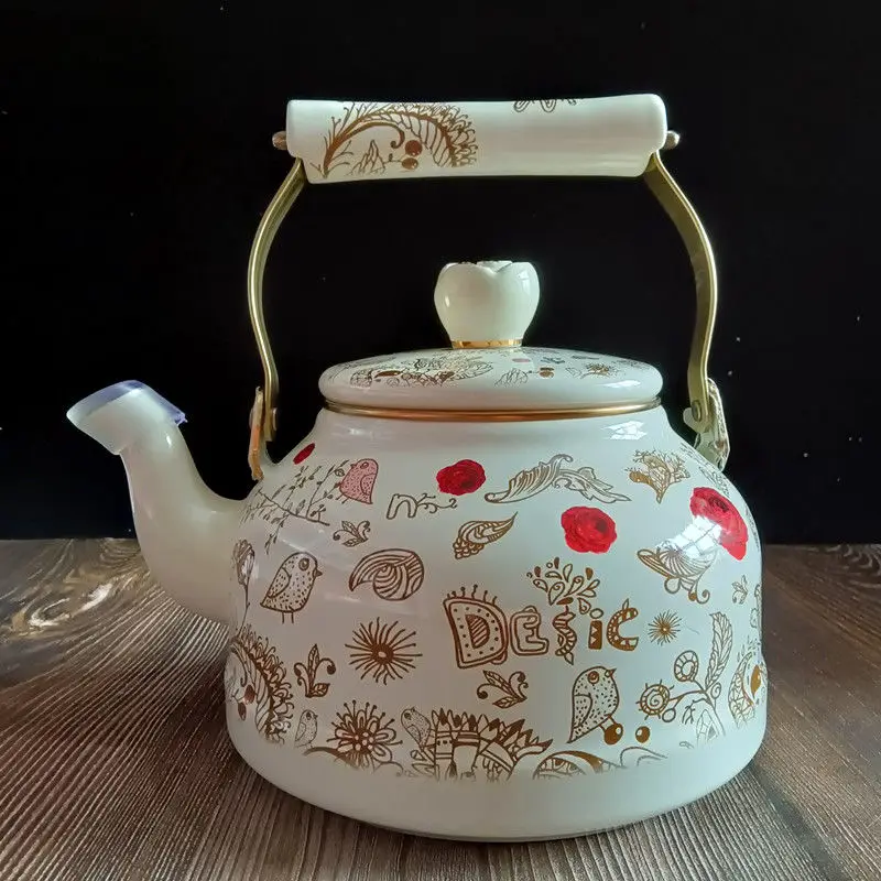 Enamel Kettle 2.5 Liter Boil Kettle Kitchen Cookware Milk Tea Make Flower Tea Coffee Milk Water