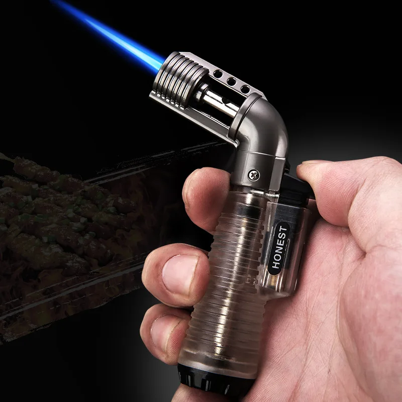 

Elbow Metal Direct Charge Blue Flame Inflatable Lighter Portable Pipe Shaped Transparent Air Chamber Mini Welding Sandalwood