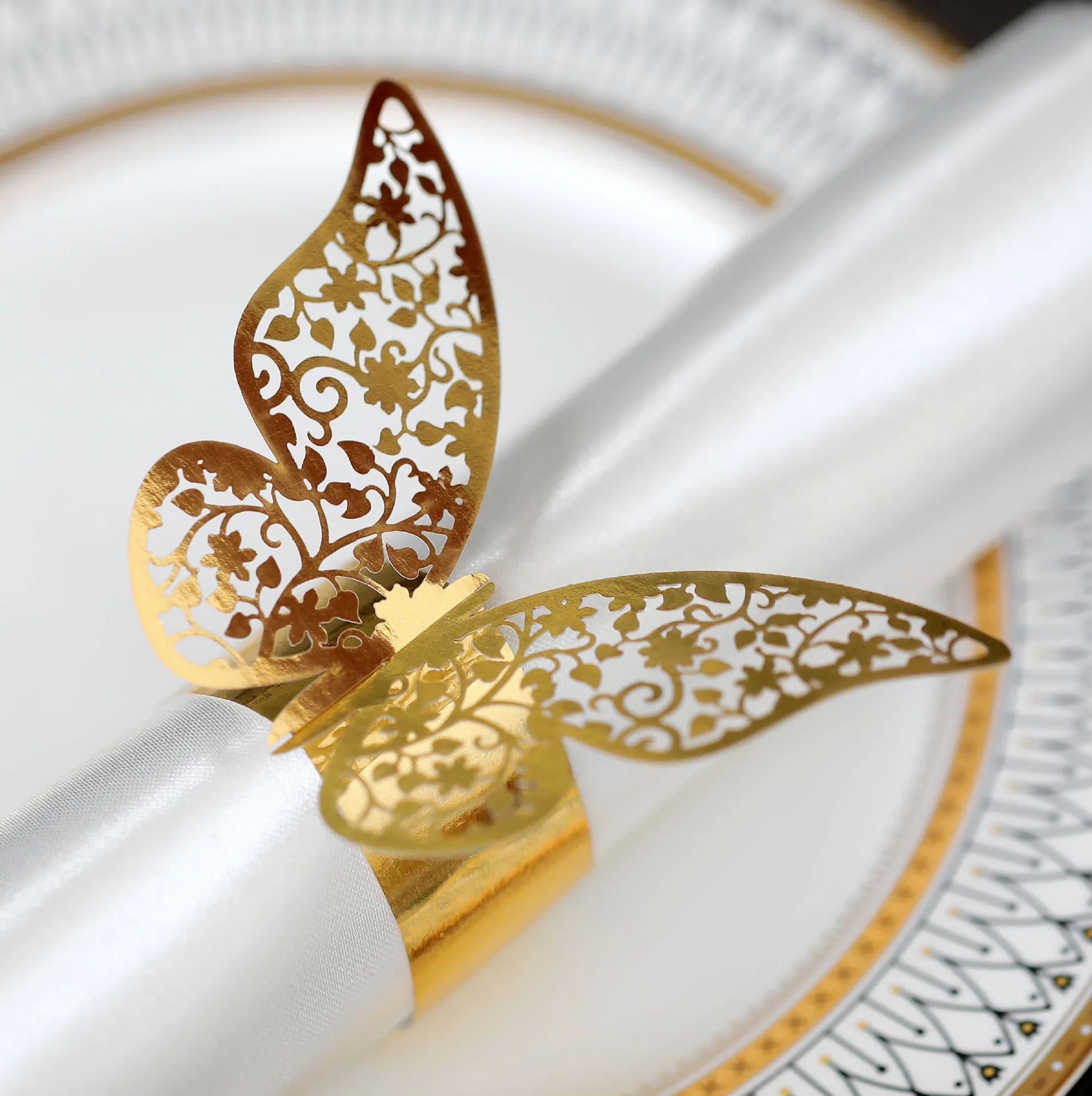 25/50Pcs 3D Butterfly Paper Napkin Ring Gold Napkin Band Laser Cut