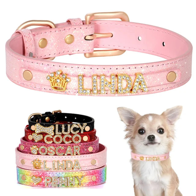 25026-566Ee1.Jpg Sparkly personalised bling dog collar - rhinestone bedazzled with letter charms | |