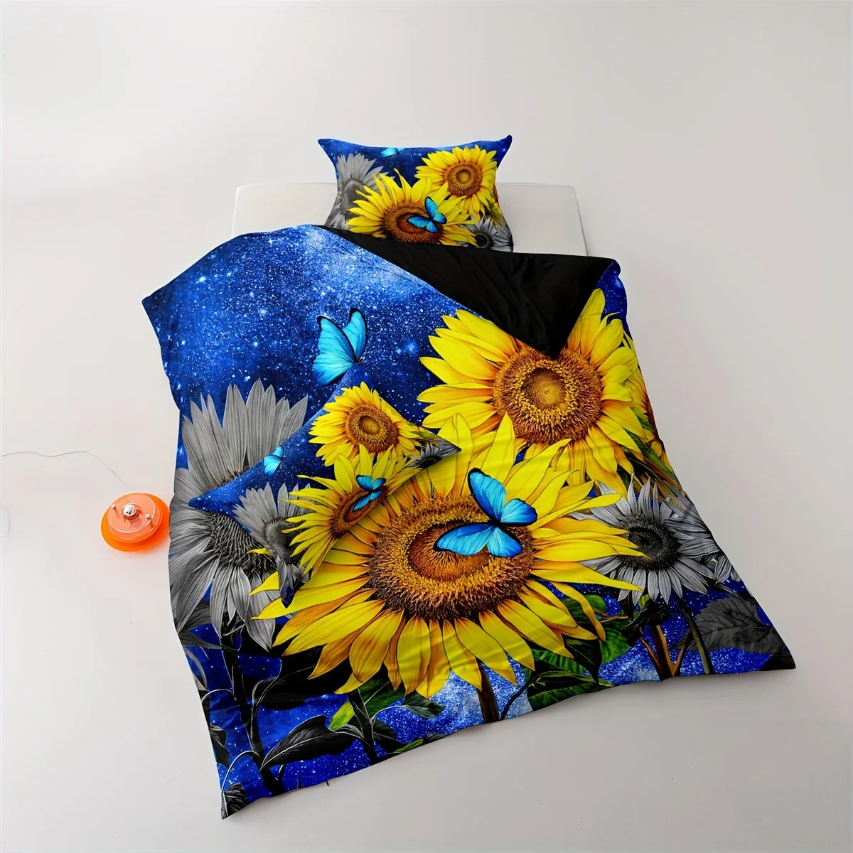 All-Season Breathable Polyester Sunflower and Butterfly Duvet Cover Set with Zipper Closure, Digital Print Floral Sky Pattern