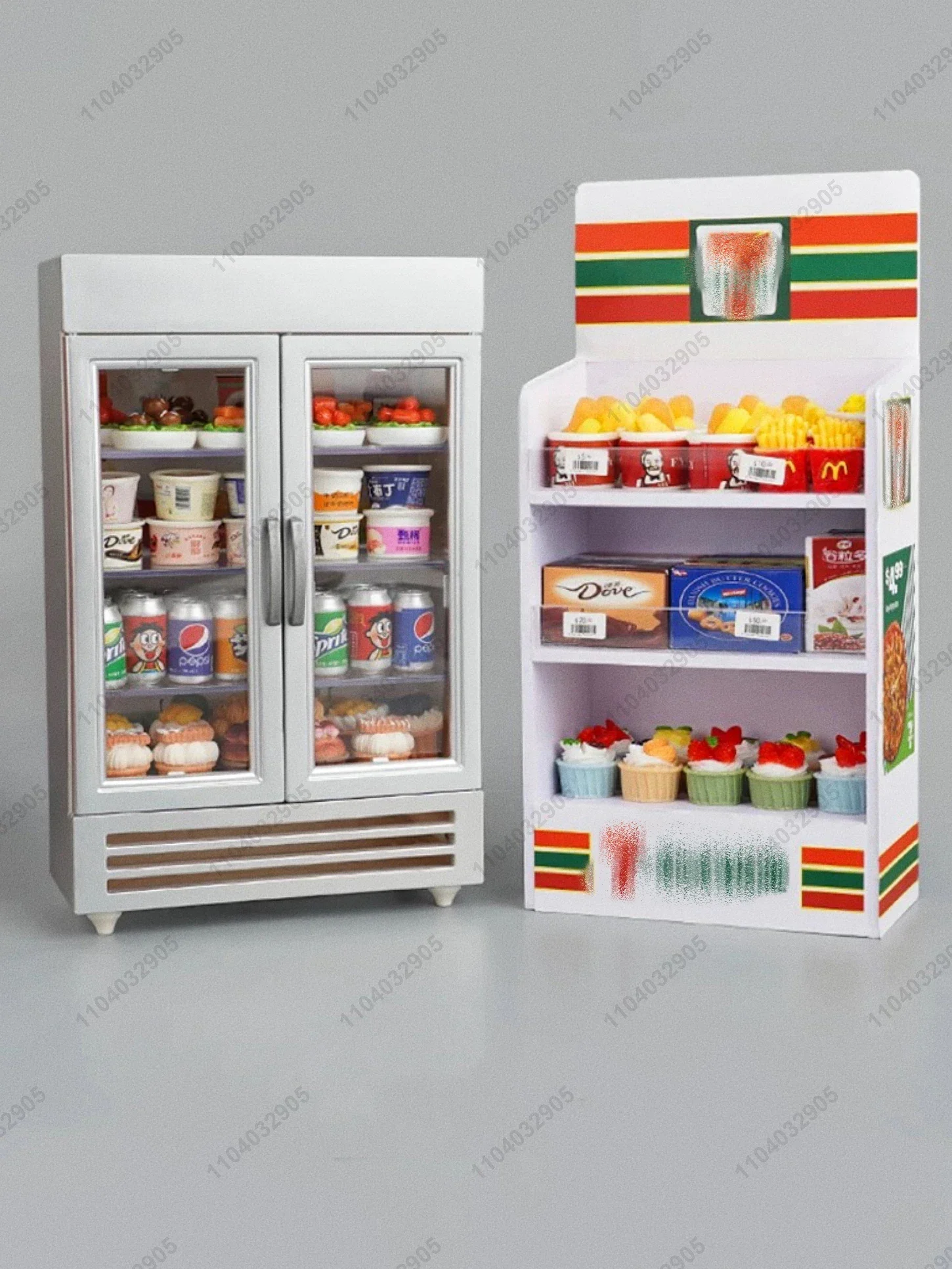 Miniature Shop Furniture Freezer Fridge Cool Drink Food Items Shelf  Mini Handcraft Toy Dollhouse Simulation Scenario Display 2