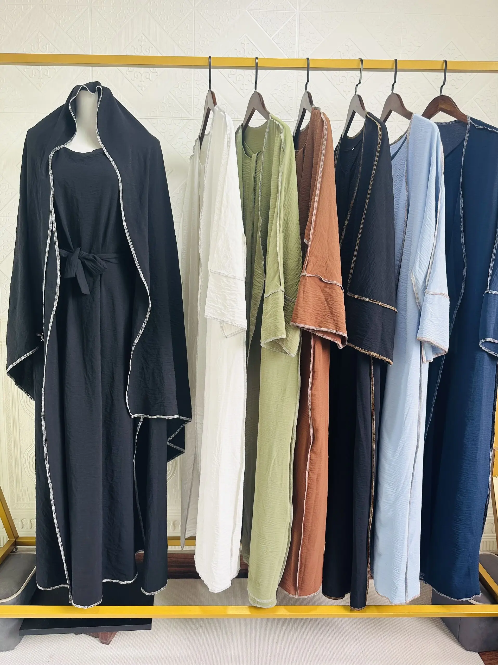 Ramadan Muslim Open Abaya for Women Dubai Luxury Dress Muslim 2 Piece Sets Turkey Islamic Cardigan Kaftan with Belt
