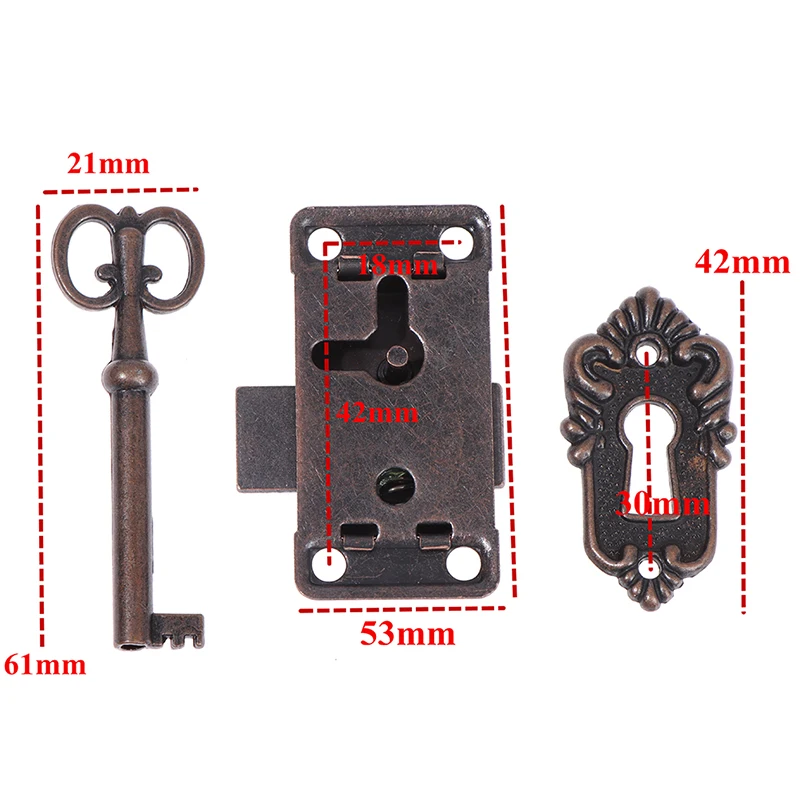 Antique Iron Door Lock Drawer Jewelry Wood Box Cabinet Wardrobe Cupboard Door Lock + Key Furniture Hardware