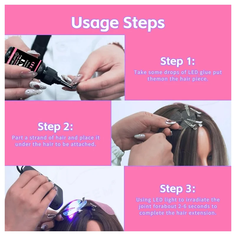 6pcs Kit Human UV Light Hair Gel Tape Hair Uv Glue 18w Uv Lamp Extension Kit Tape hair extend UV Technology glue Remover