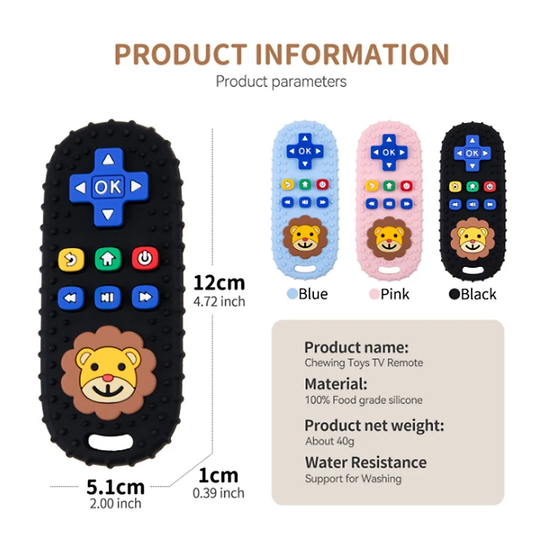 Teeth Grinding Stick Simulation Lion Remote Control Food Grade Silicone Cartoon Toy Suitable For Teething Baby Safe And Harmless