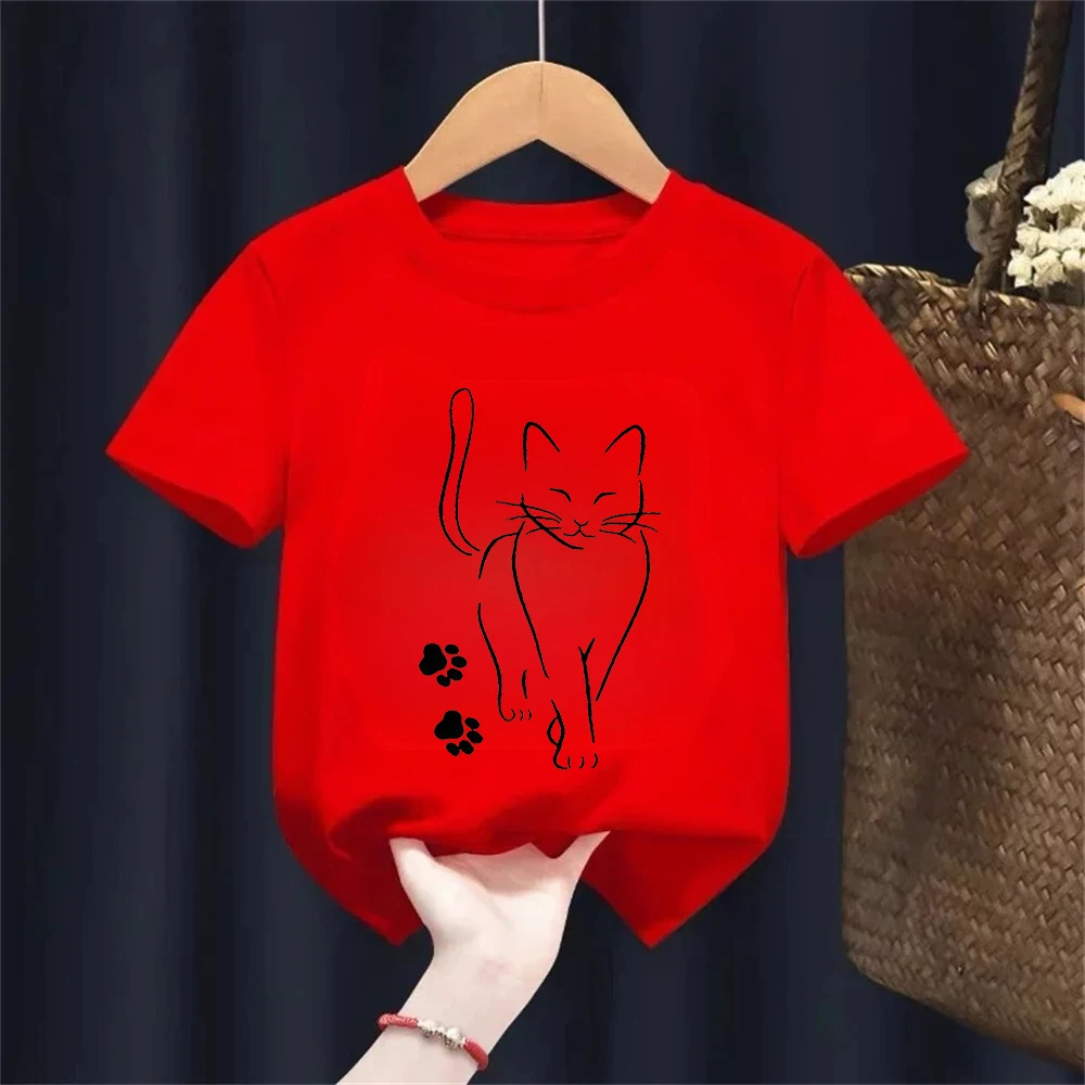 Kawaii Kitten Summer Kids T-Shirt - Cute Cartoon Cat Short Sleeve Tee