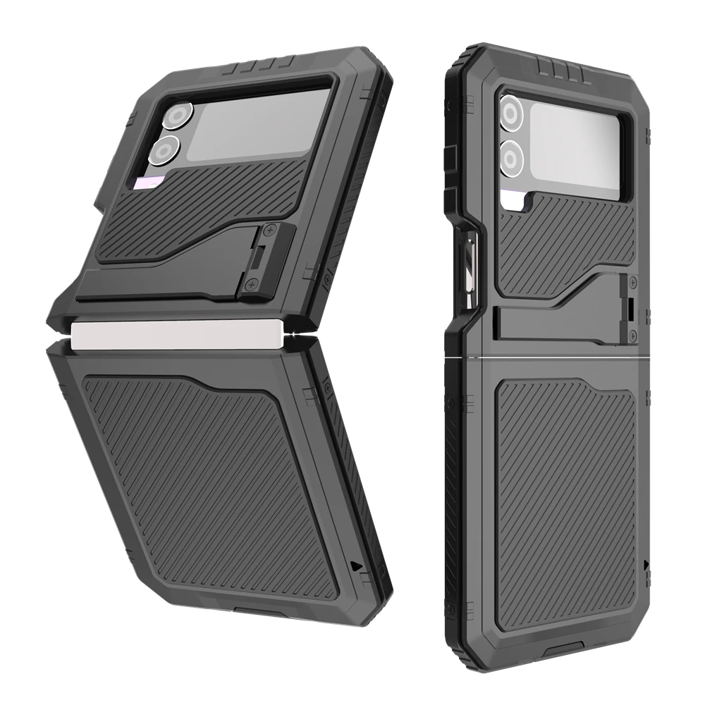 

Heavy Duty Anti-Drop Tough Armour Metal Case For Samsung Galaxy Z Flip 4 5G Aluminum Alloy Protective Built-in Kickstand Case